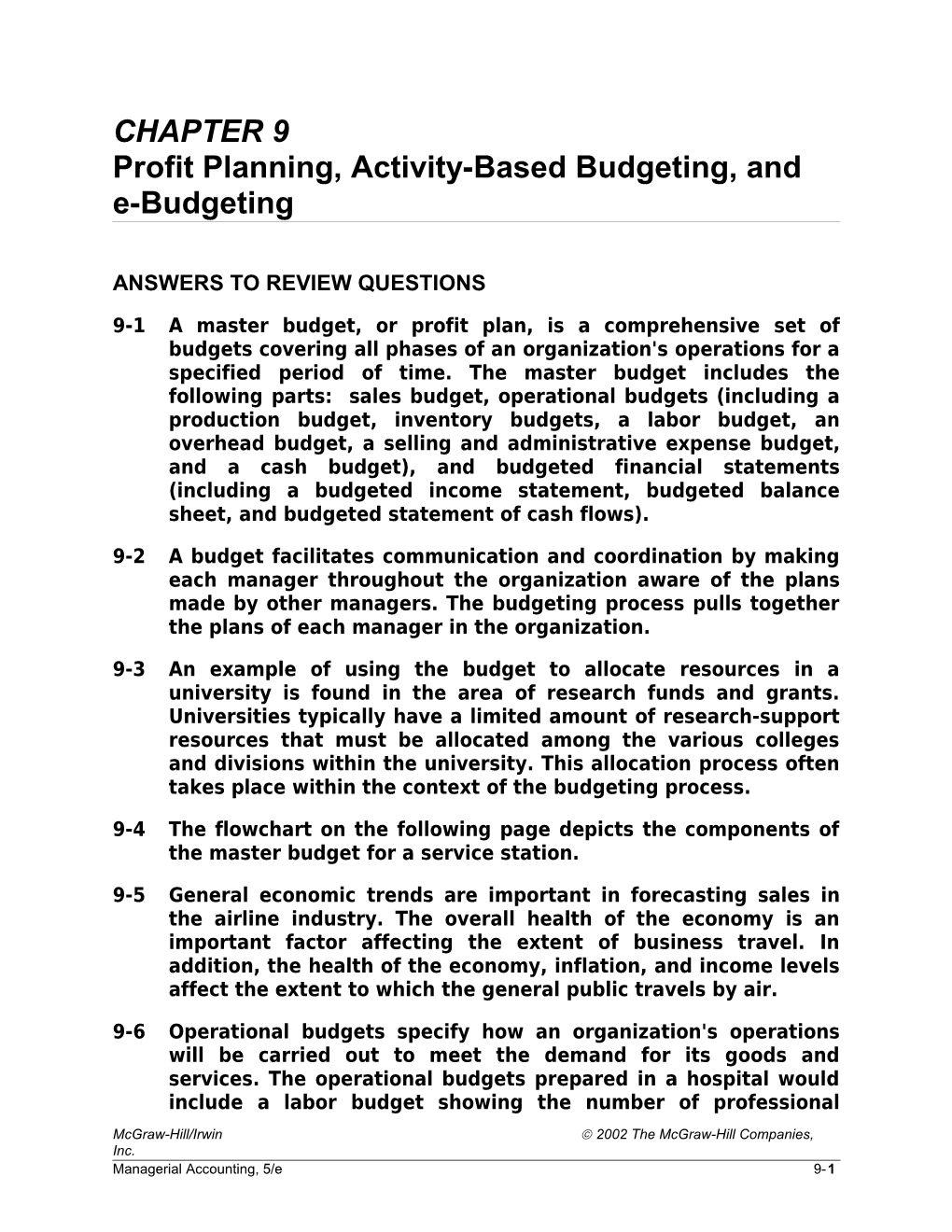 Profit Planning, Activity-Based Budgeting, and E-Budgeting