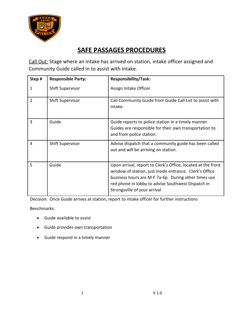 Safe Passagesprocedures