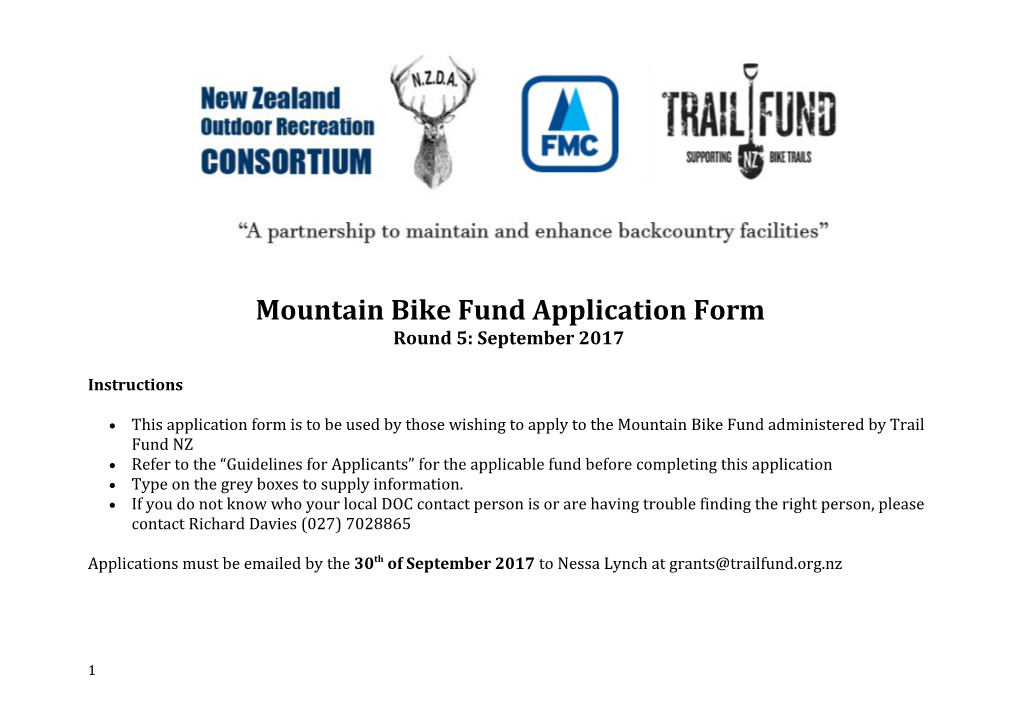 Mountain Bike Fund Application Form