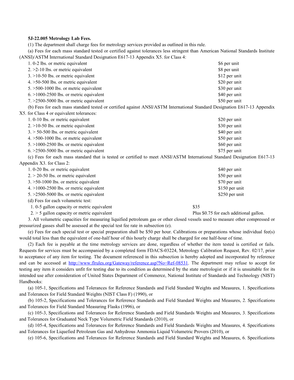 5J-22.005 Metrology Lab Fees