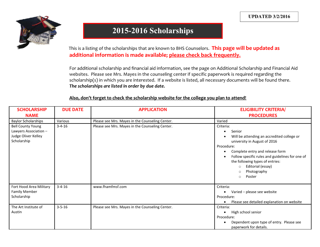 The Scholarships Are Listed in Order by Due Date
