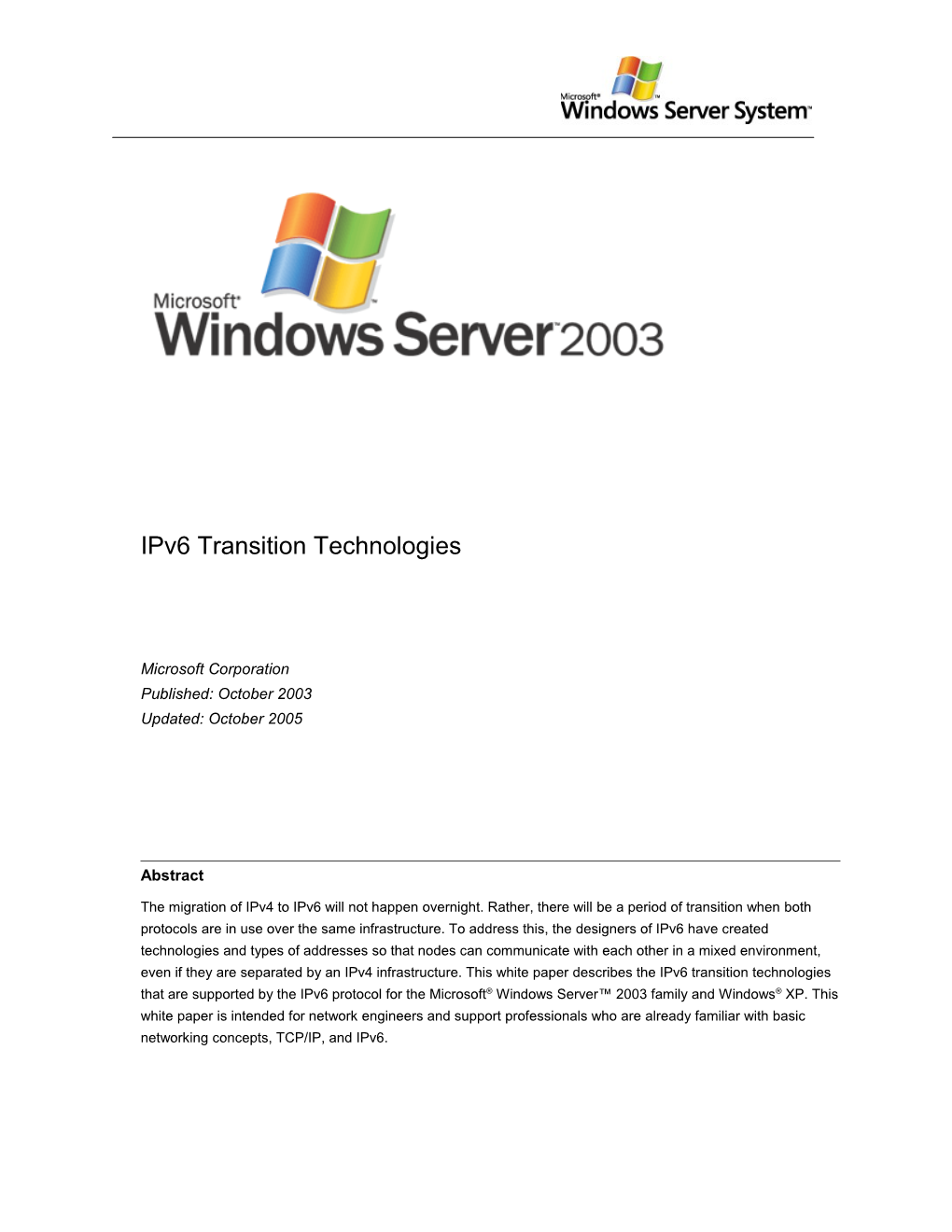 Ipv6 Transition Technologies