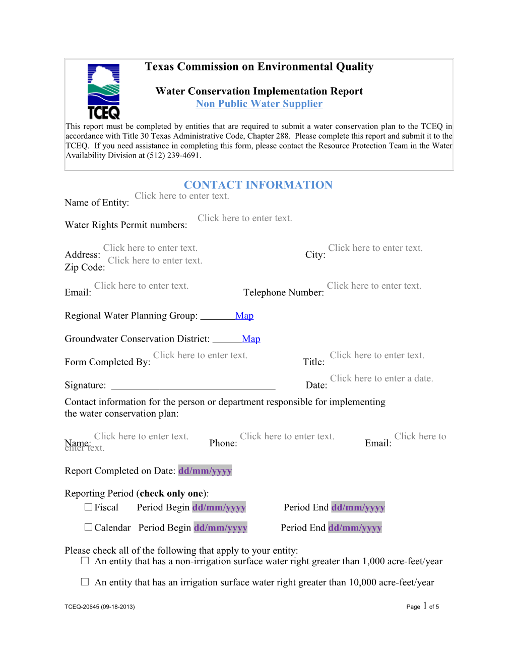 Water Conservation Implementation Report