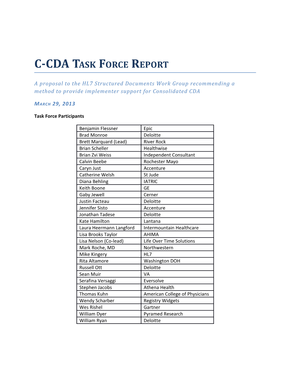 C-CDA Task Force Report