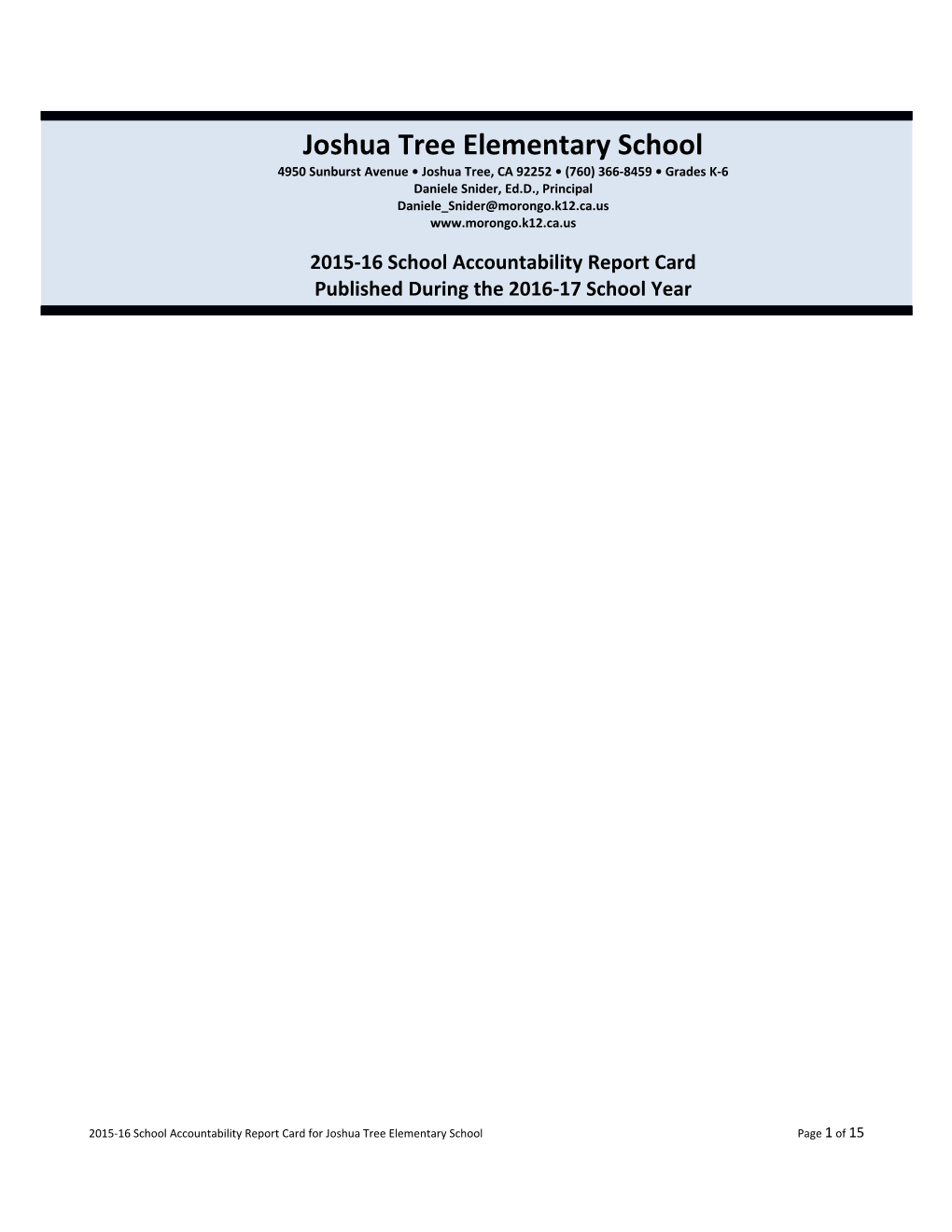 2015-16 School Accountability Report Card for Joshua Tree Elementary School Page 1 of 12