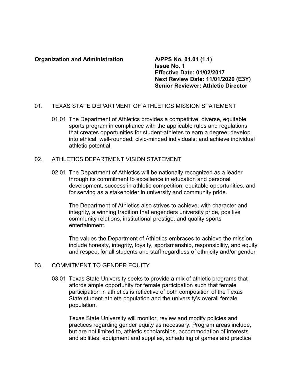 Organization and Administrationa/PPS No. 01.01 (1.1)