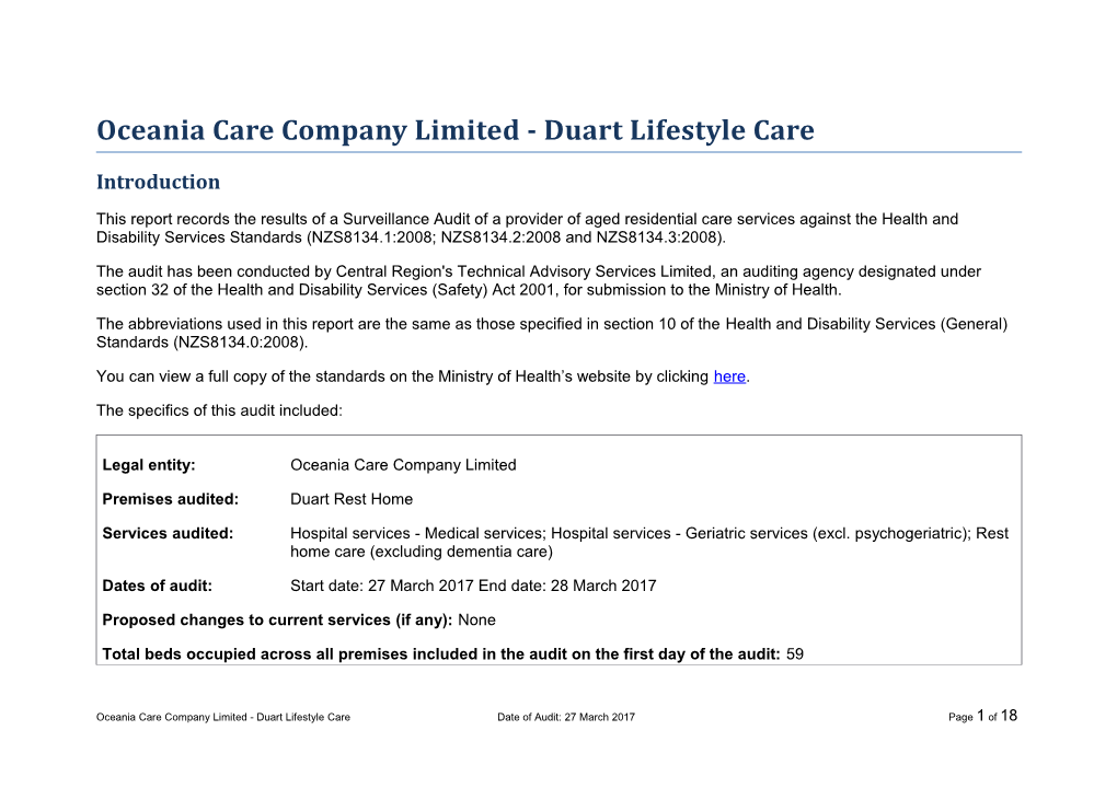 Oceania Care Company Limited - Duart Lifestyle Care
