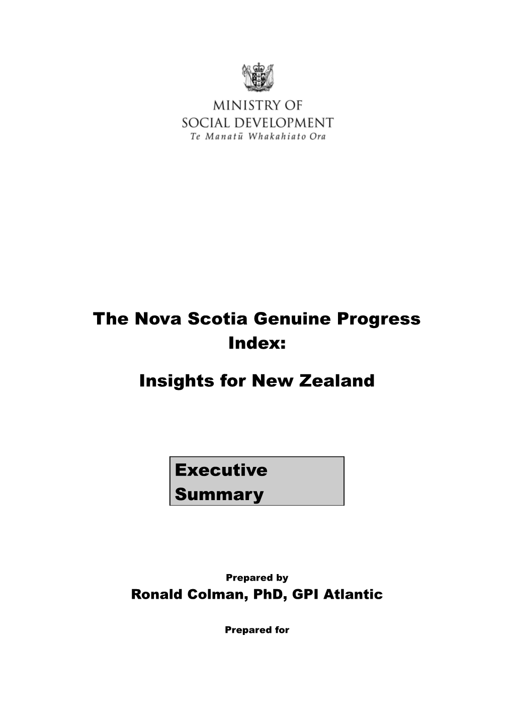 The Nova Scotia Genuine Progress Index