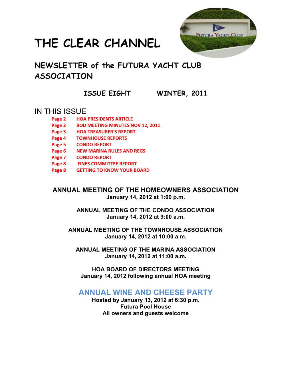 NEWSLETTER of Thefutura YACHT CLUB ASSOCIATION