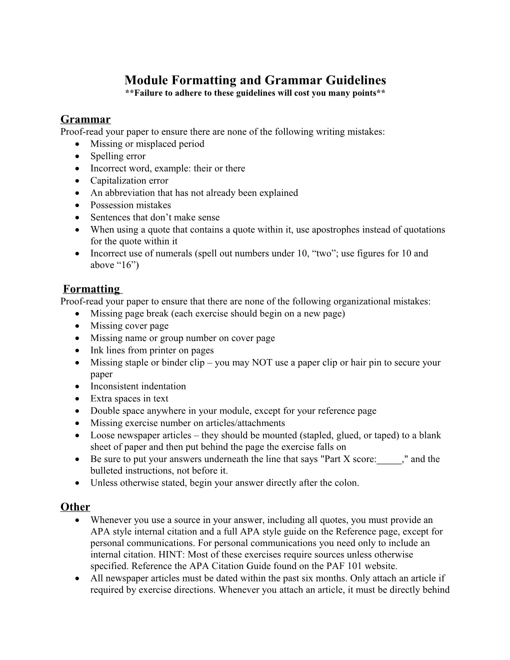 Module Formatting and Grammar Guidelines