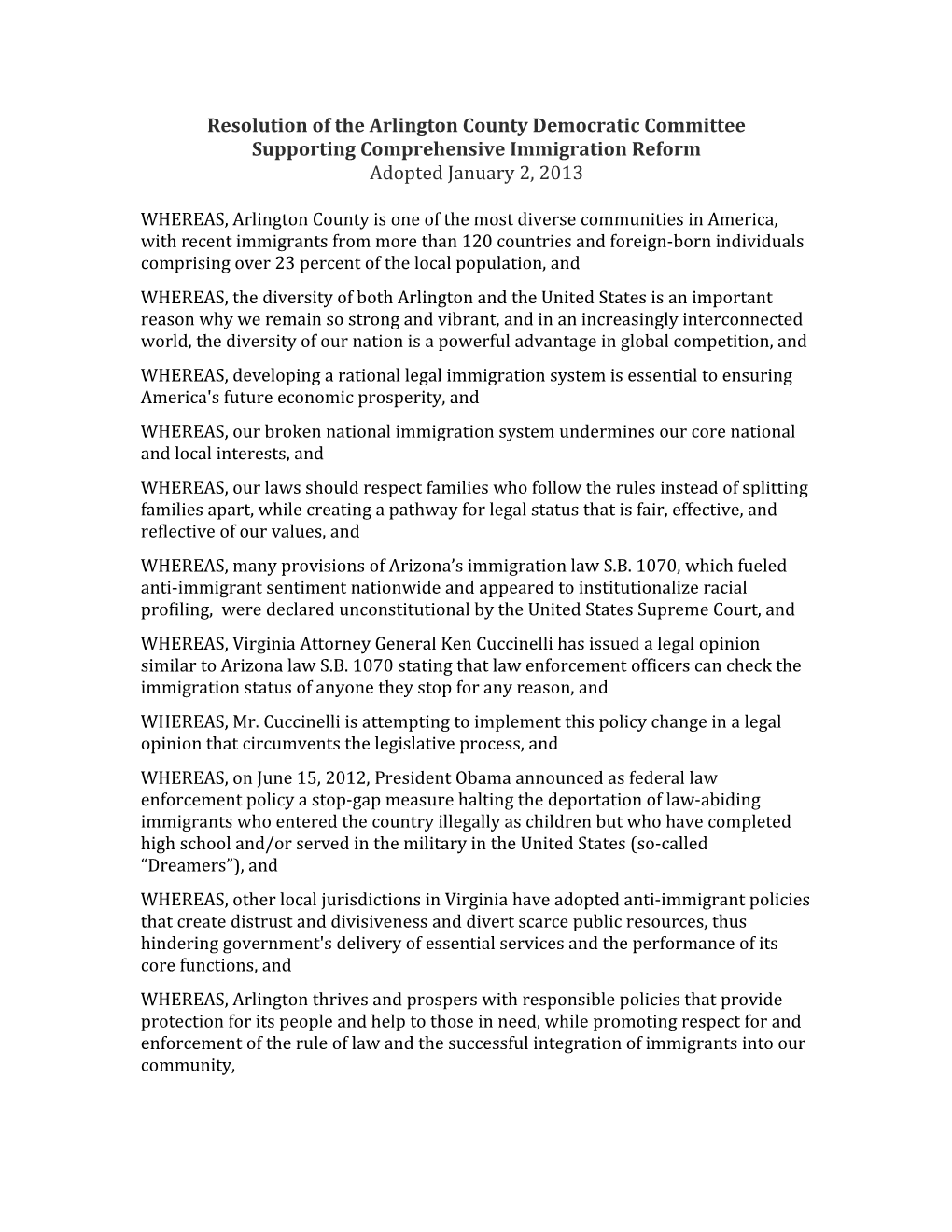 Resolution Supporting Comprehensive Immigration Reform
