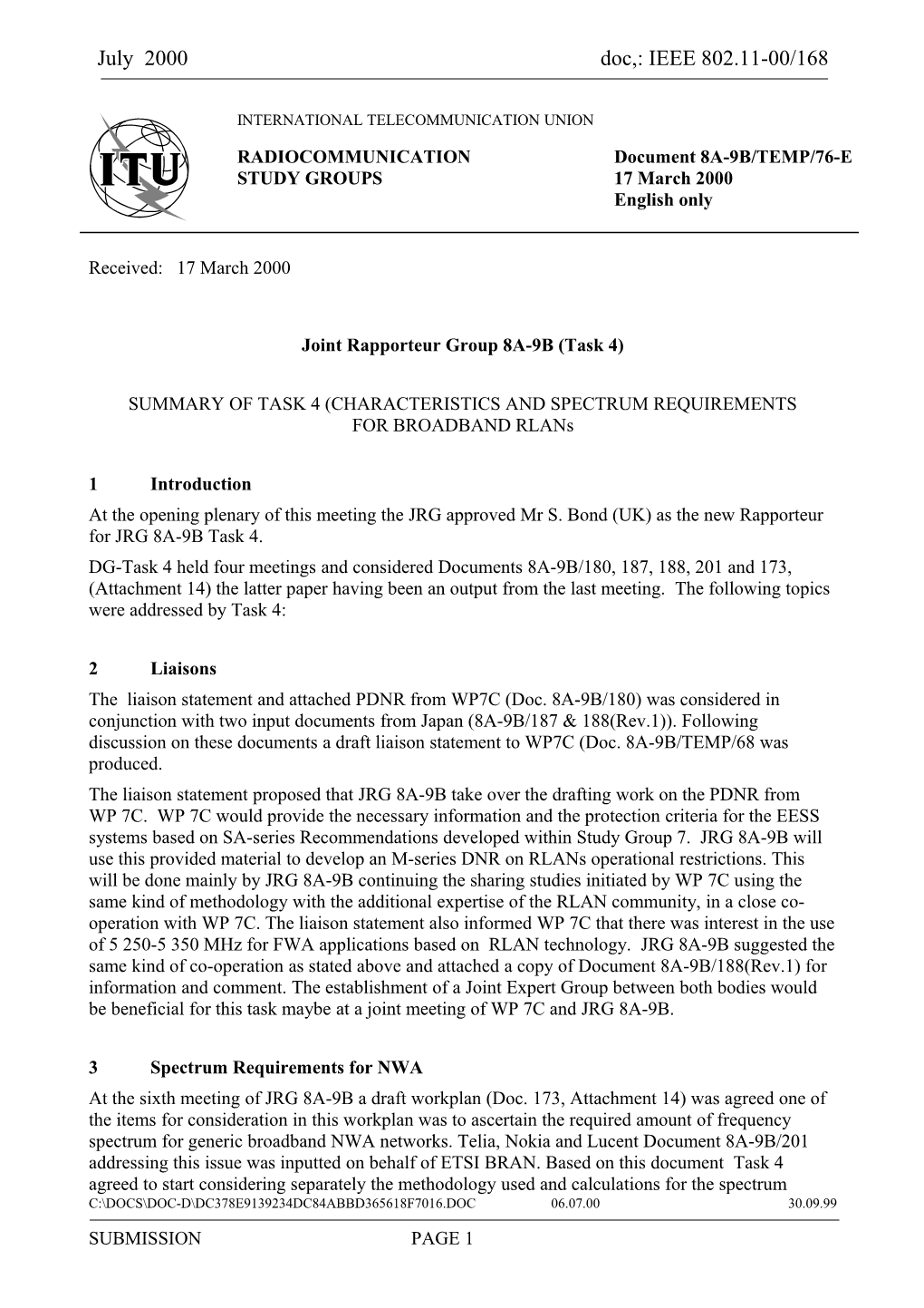 Joint Rapporteur Group 8A-9B (Task 4)