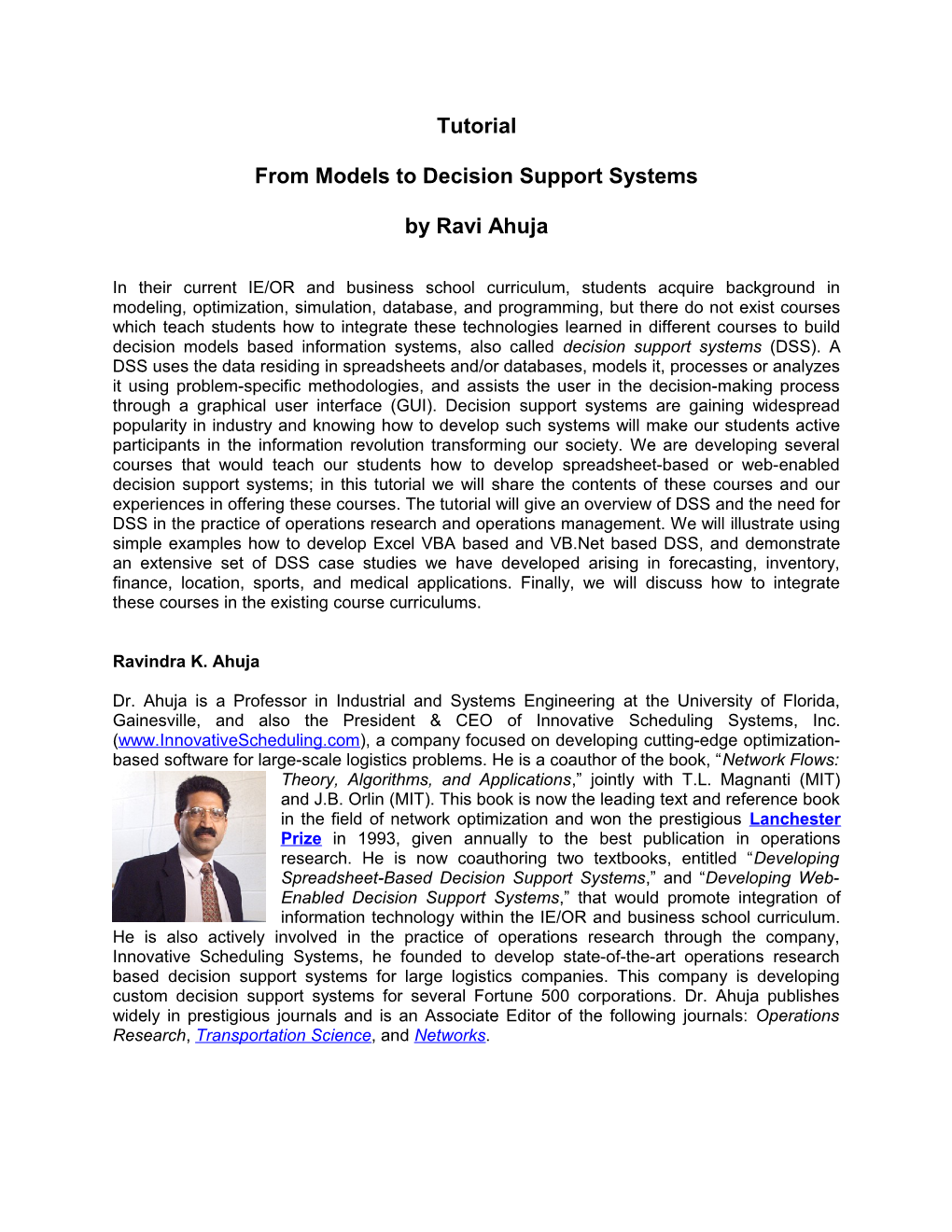 Tutorial: from Models to Decision Support Systems