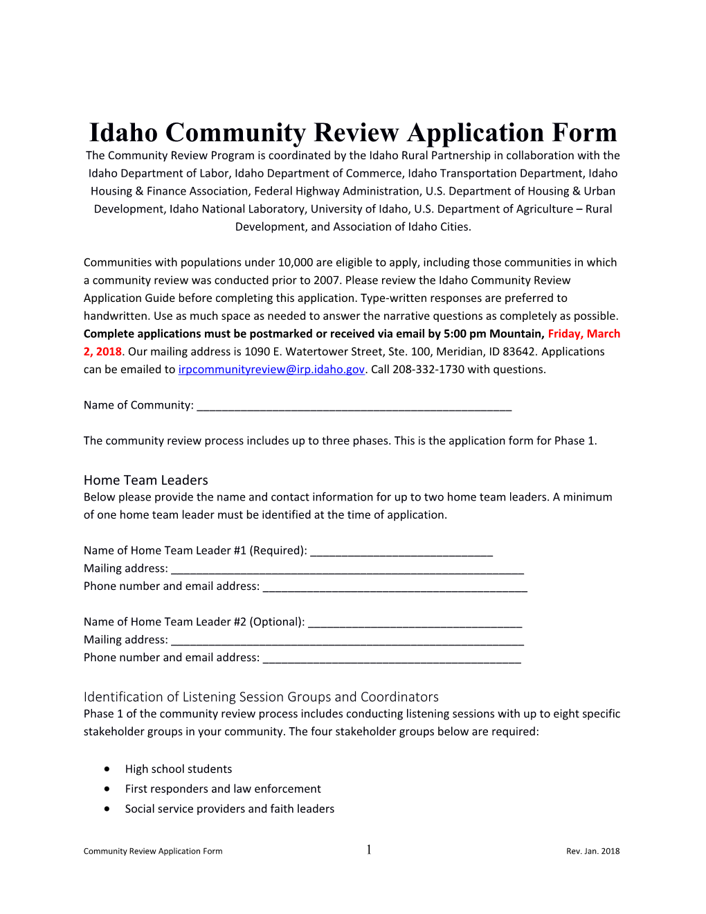 Idaho Community Review Application Form