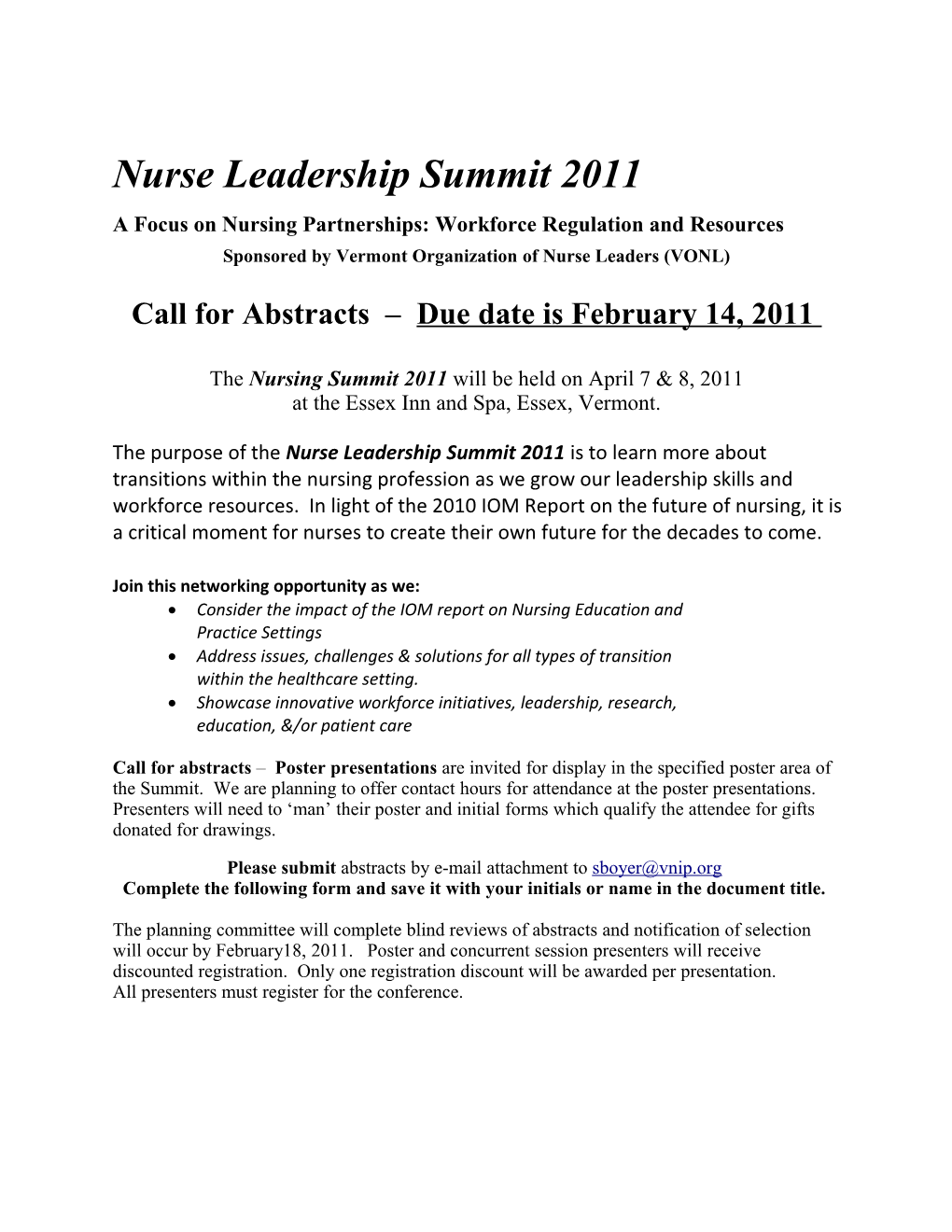 Vermont Nursing Summit 2007
