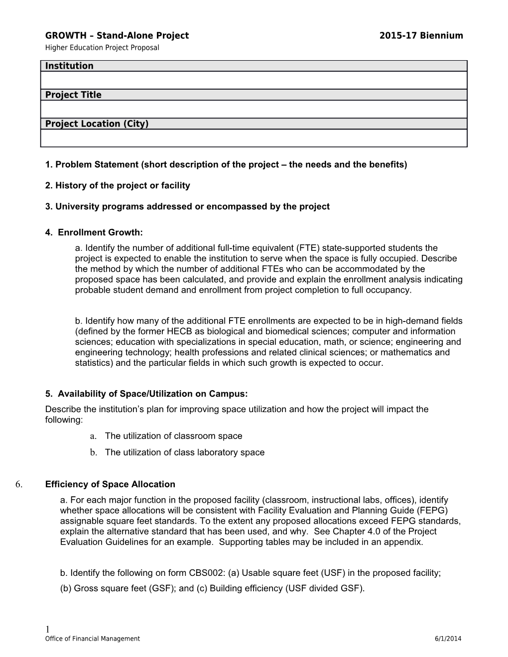 GROWTH Stand-Alone Project2015-17 Biennium