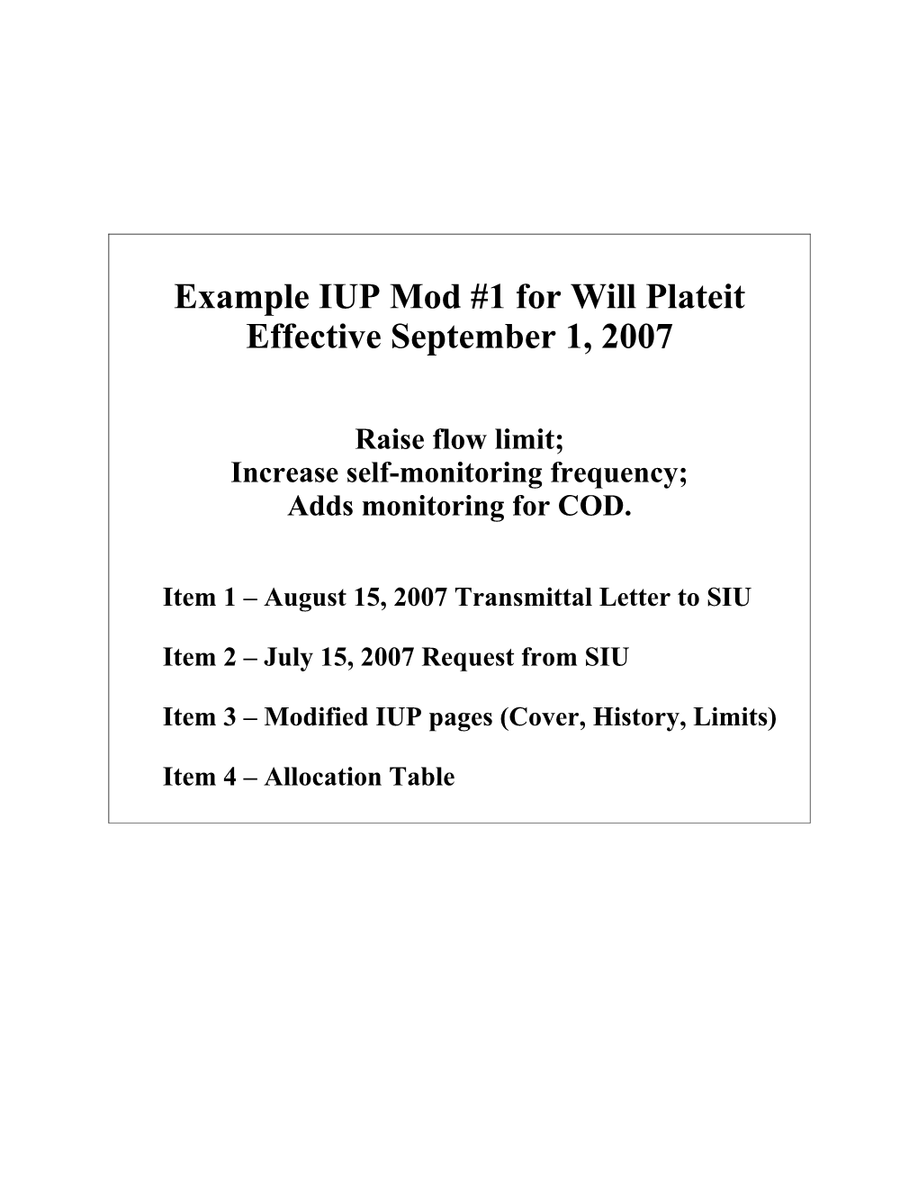 Example IUP Mod #1 for Will Plateit