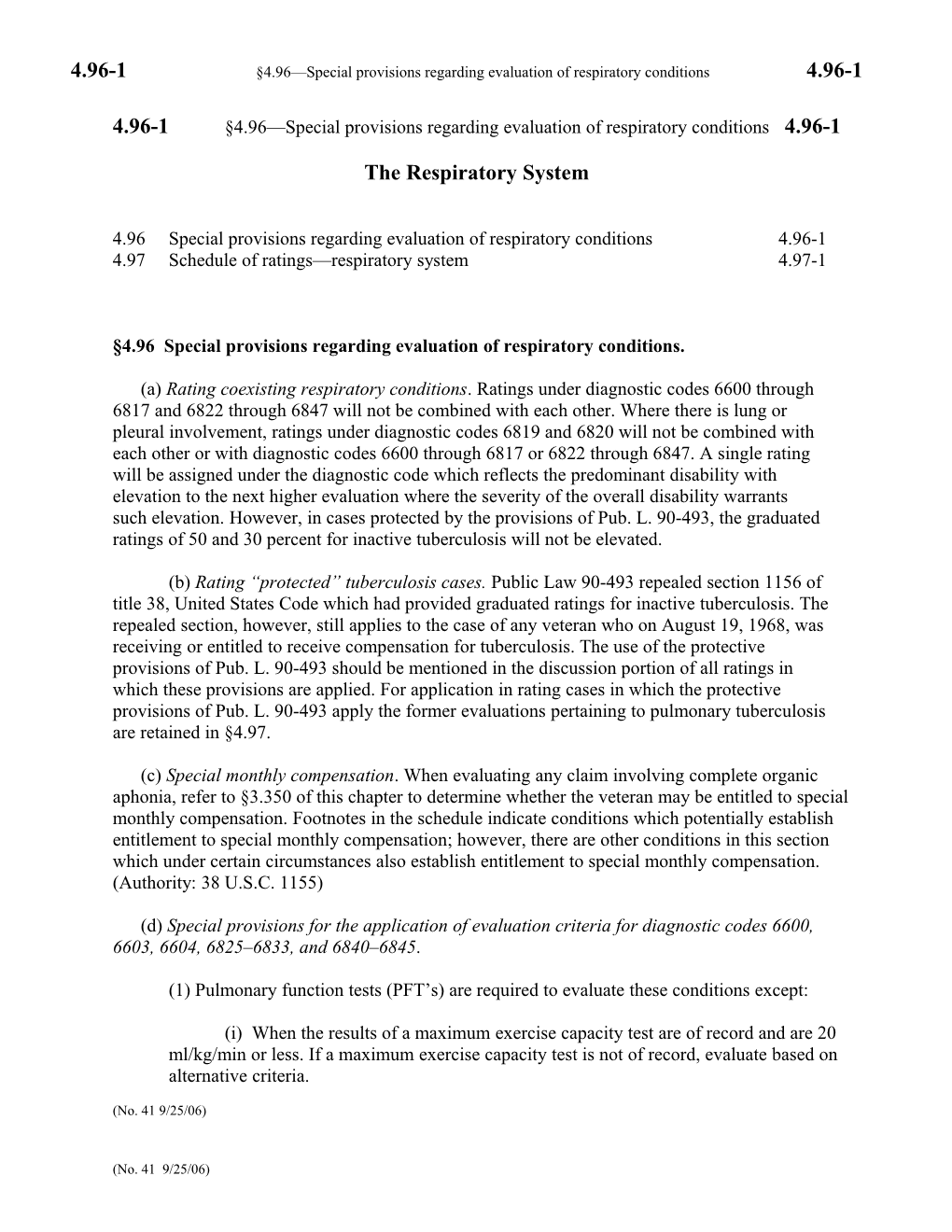 4.96-1 4.96 Special Provisions Regarding Evaluation of Respiratory Conditions 4.96-1