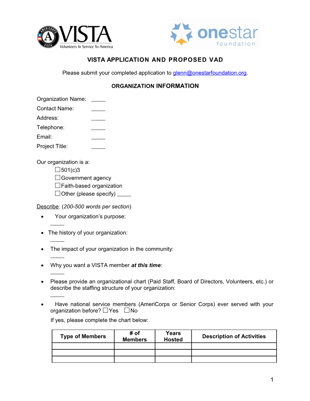 VISTA Application and Proposed VAD