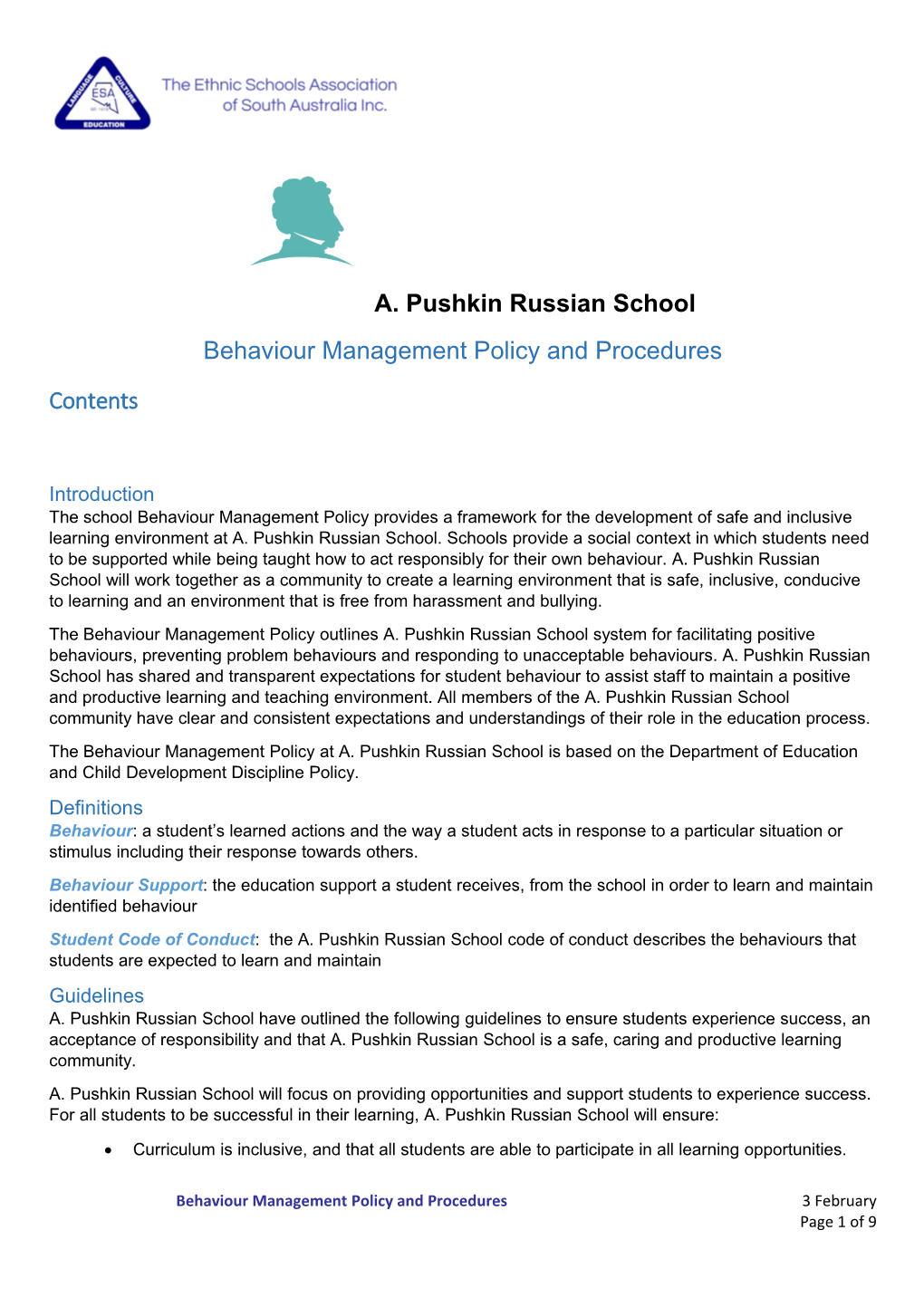 Behaviour Management Policy and Procedures