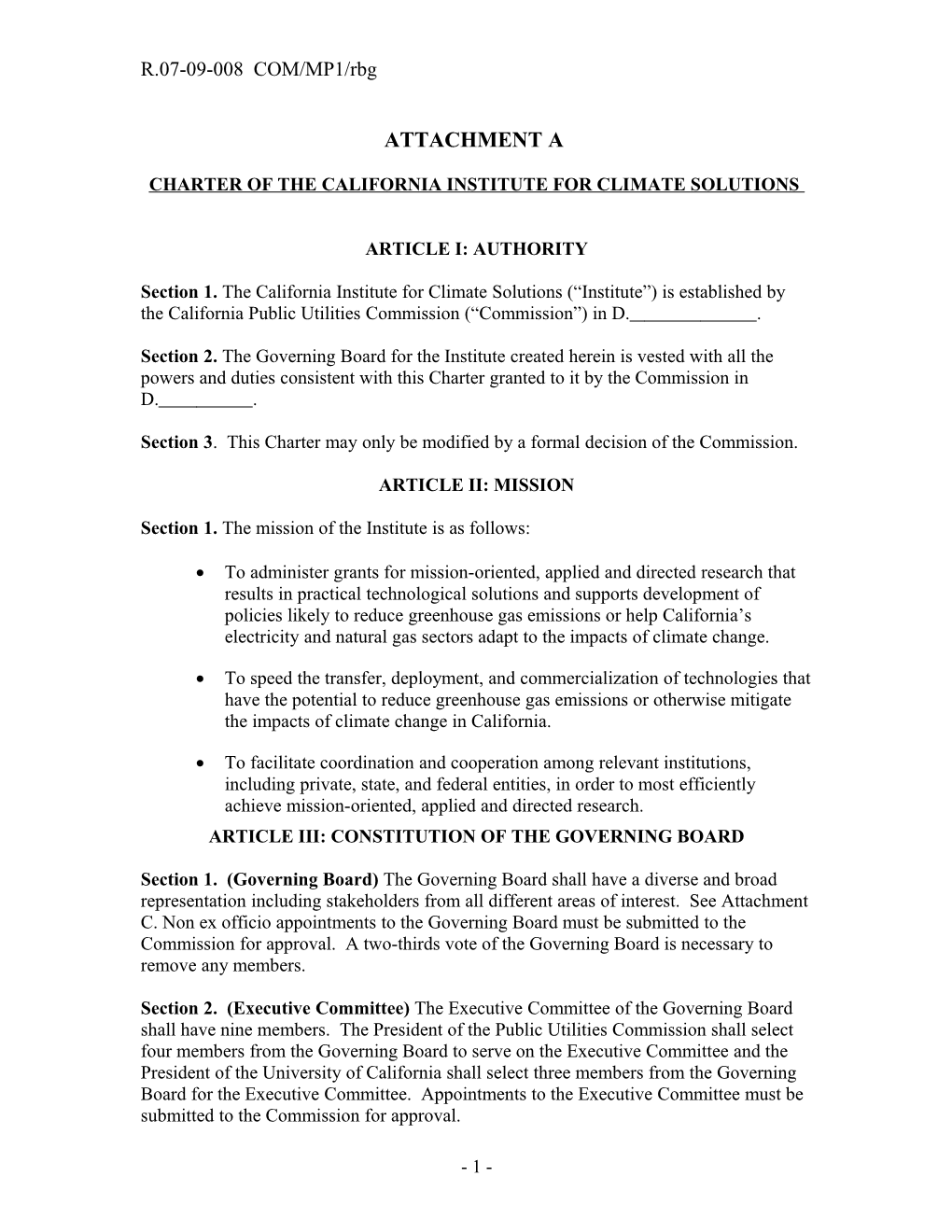Charter of the California Institute for Climate Solutions