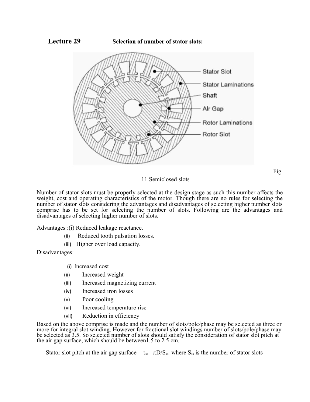Lecture 29 Selection of Number of Stator Slots