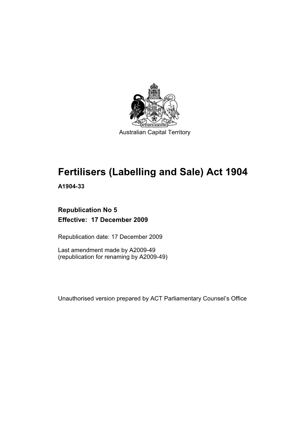 Fertilisers (Labelling and Sale) Act 1904