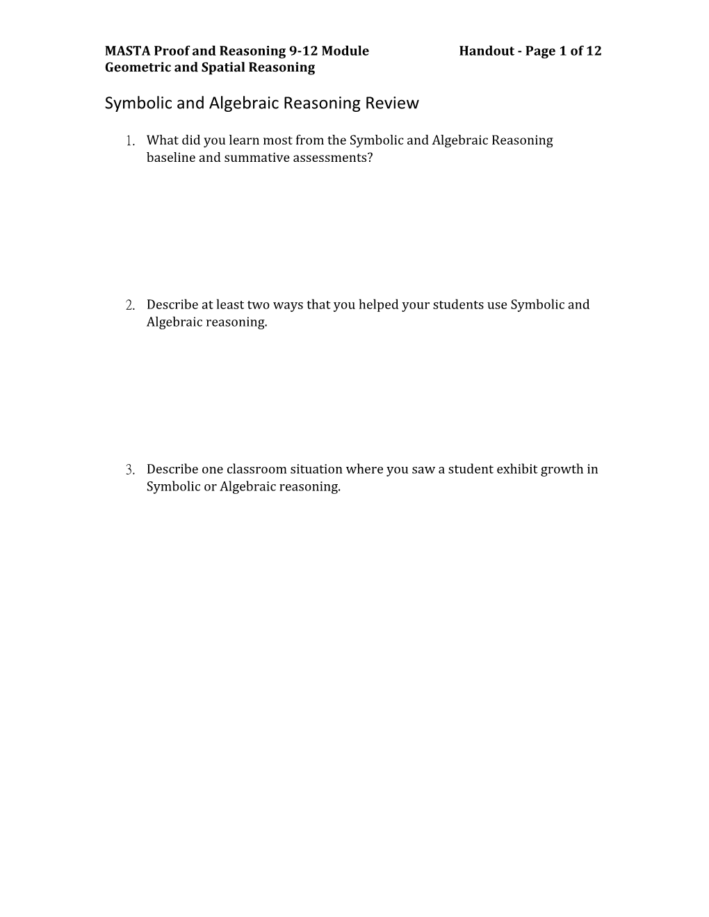 MASTA Proof and Reasoning 9-12 Module Handout - Page 1 of 12