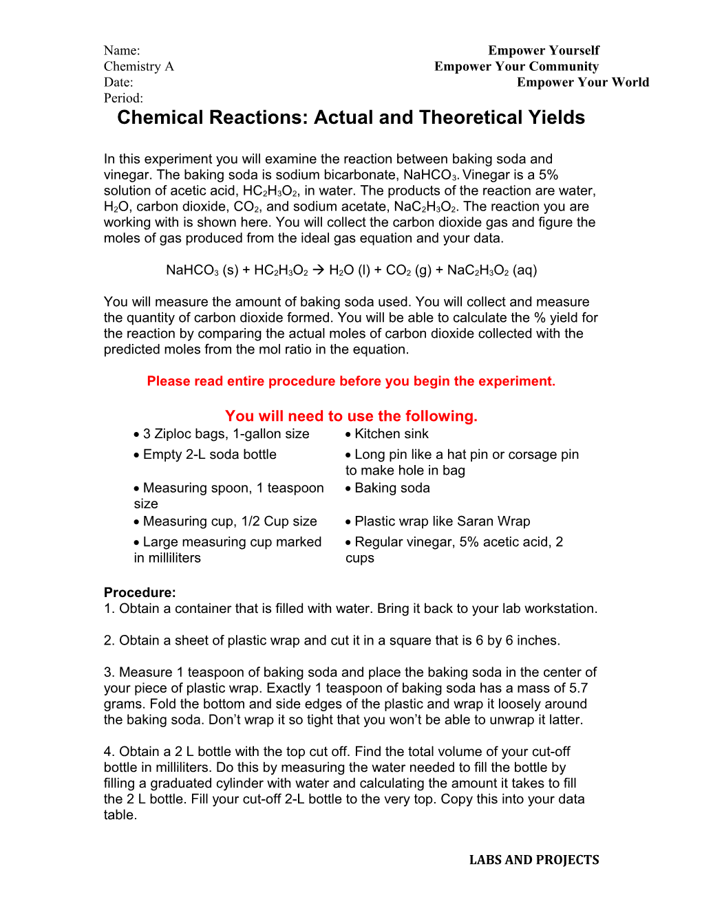 Chemical Reactions: Actual and Theoretical Yields