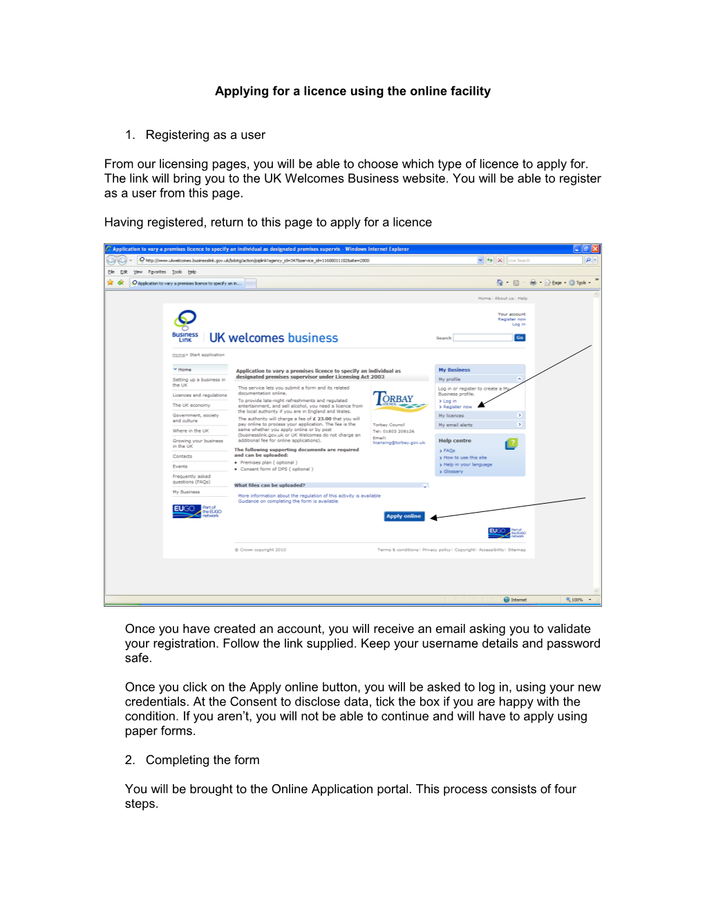 Applying for a Licence Using the Online Facility