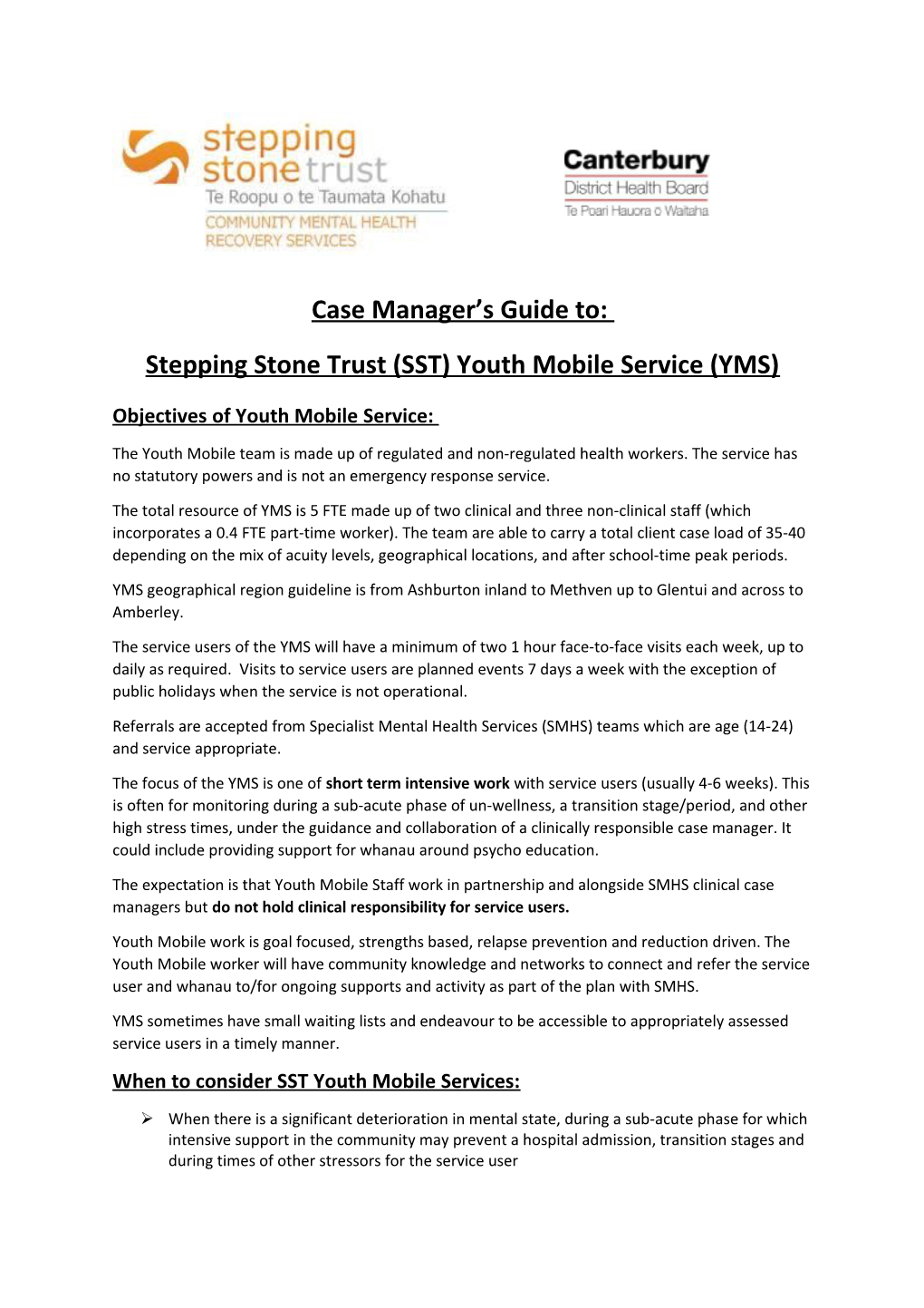 Stepping Stone Trust(SST) Youth Mobile Service (YMS)