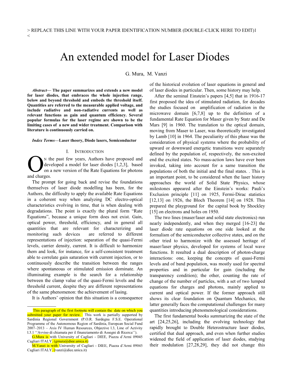 Index Terms Laser Theory, Diode Lasers, Semiconductor