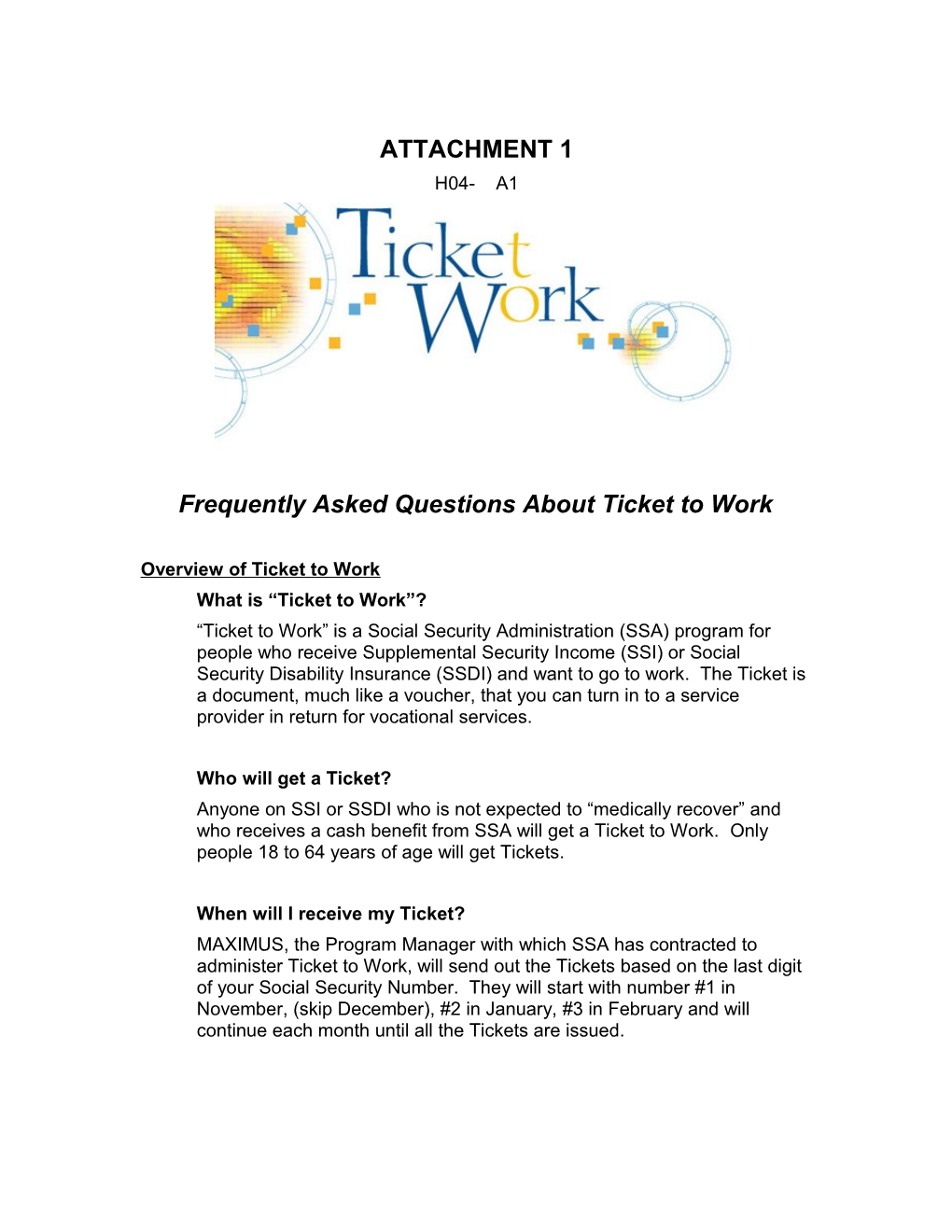 Frequently Asked Questions About Ticket to Work