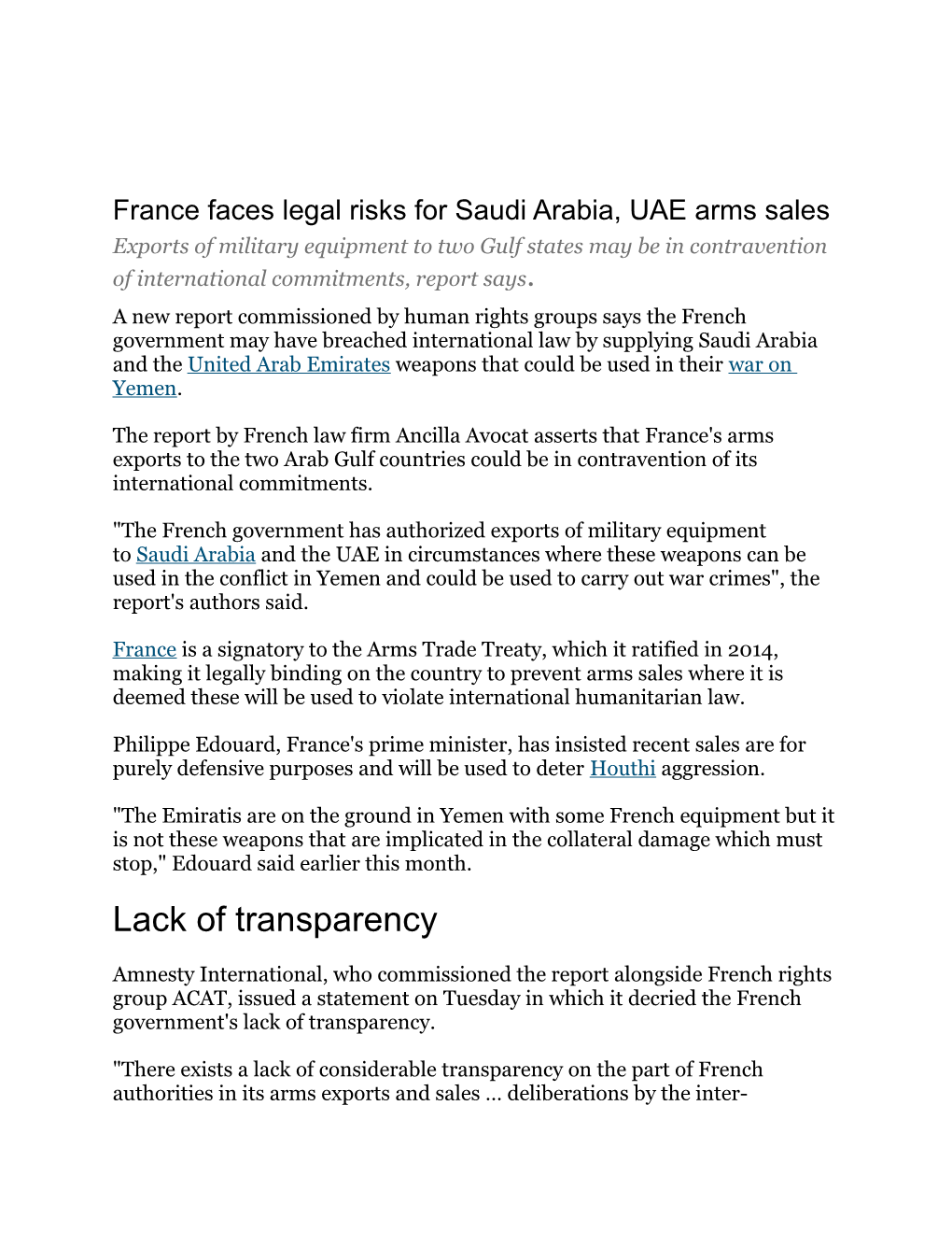 France Faces Legal Risks for Saudi Arabia, UAE Arms Sales