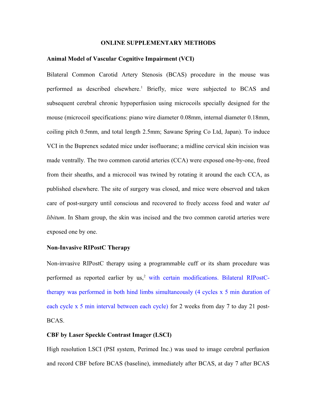 Animal Model of Vascular Cognitive Impairment (VCI)