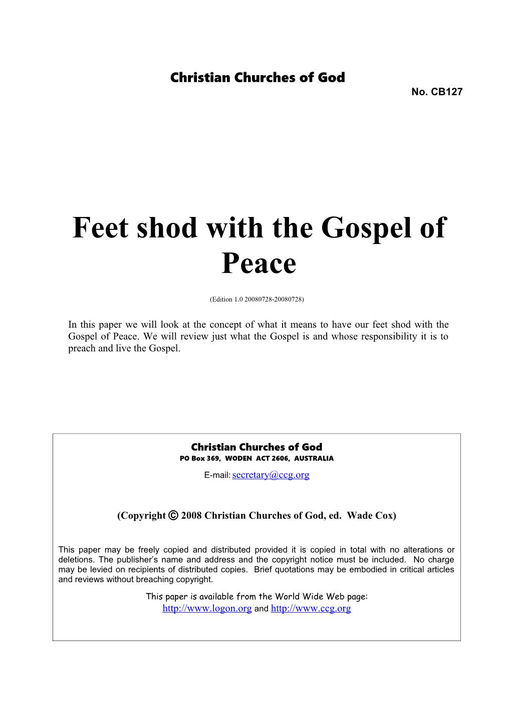 Feet Shod with the Gospel of Peace (No. CB127)