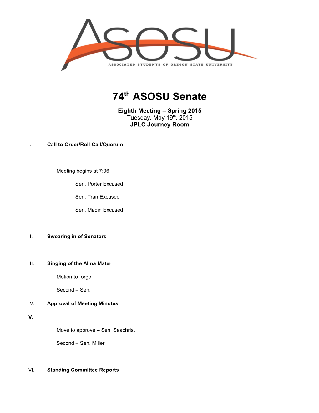 74Th ASOSU Senate