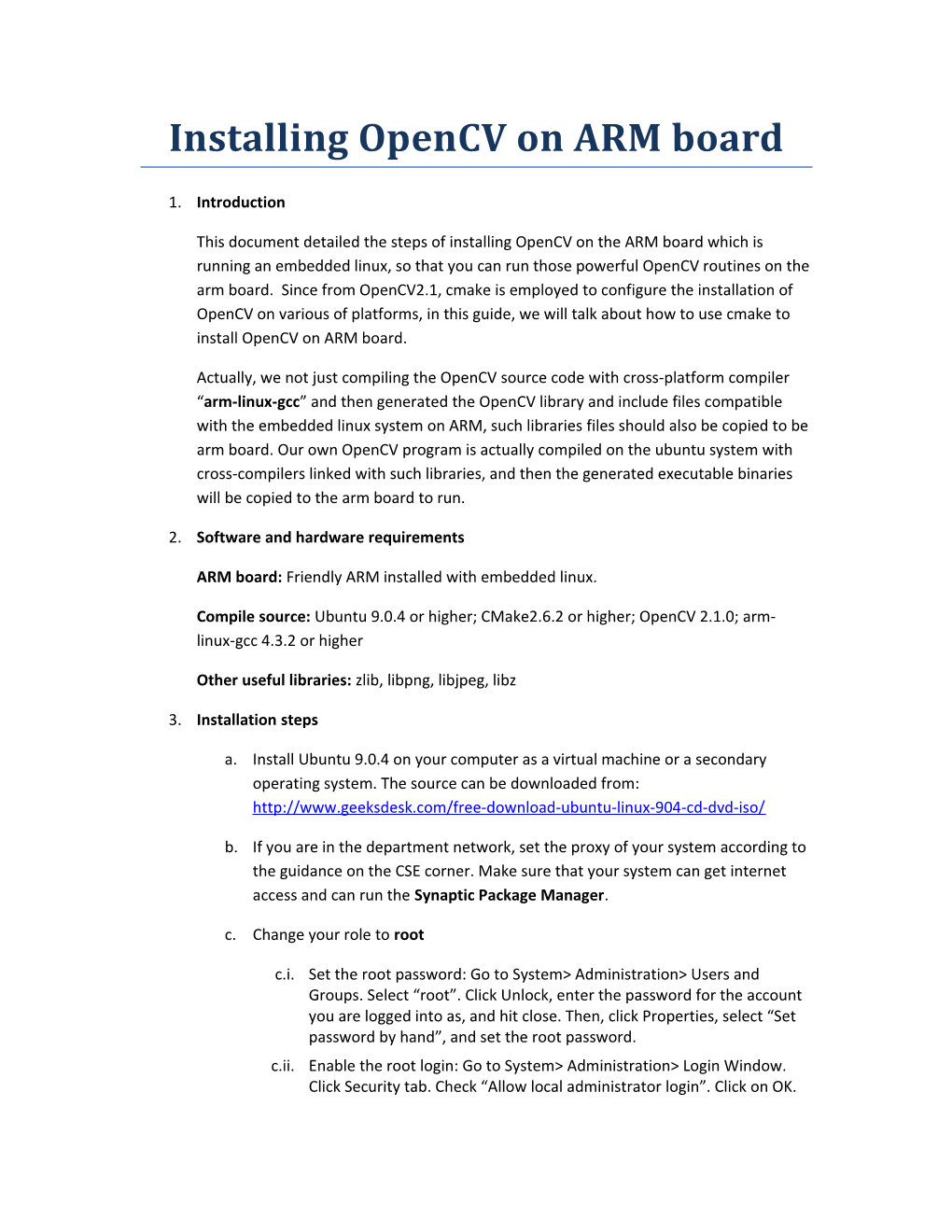 Installing Opencv on ARM Board