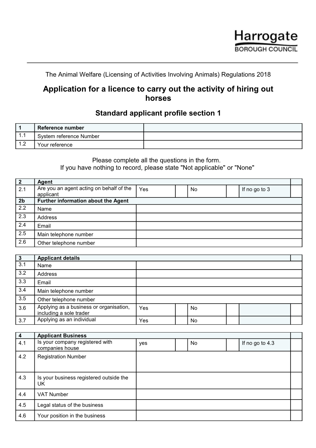 Application Form for Riding Establishment