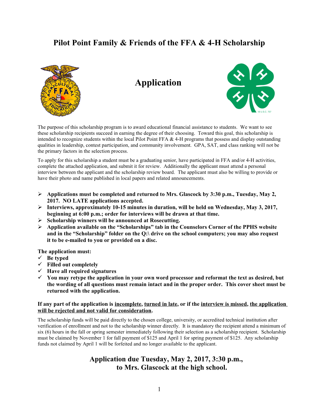 Pilot Point FFA- 4H Friends and Family Scholarship