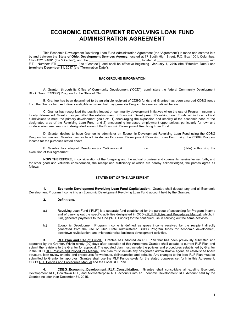 Administrative Agreement Between Local Unit of Government And