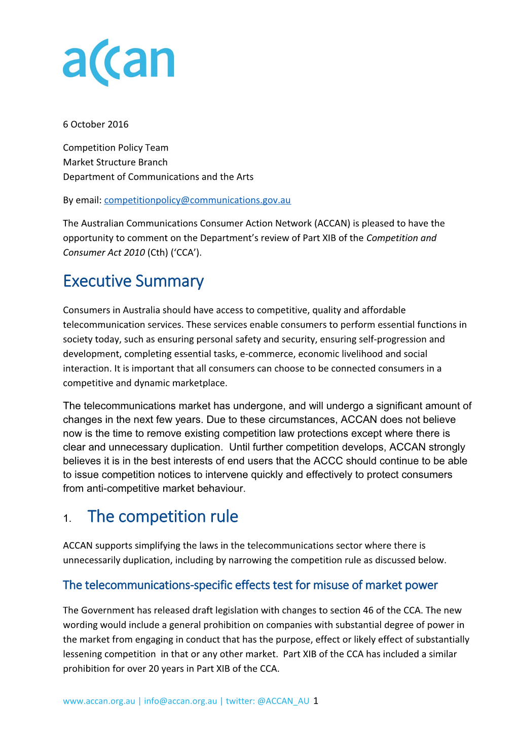 Review of the Part XIB Telecommunications Anti-Competitive Conduct Provisions Response