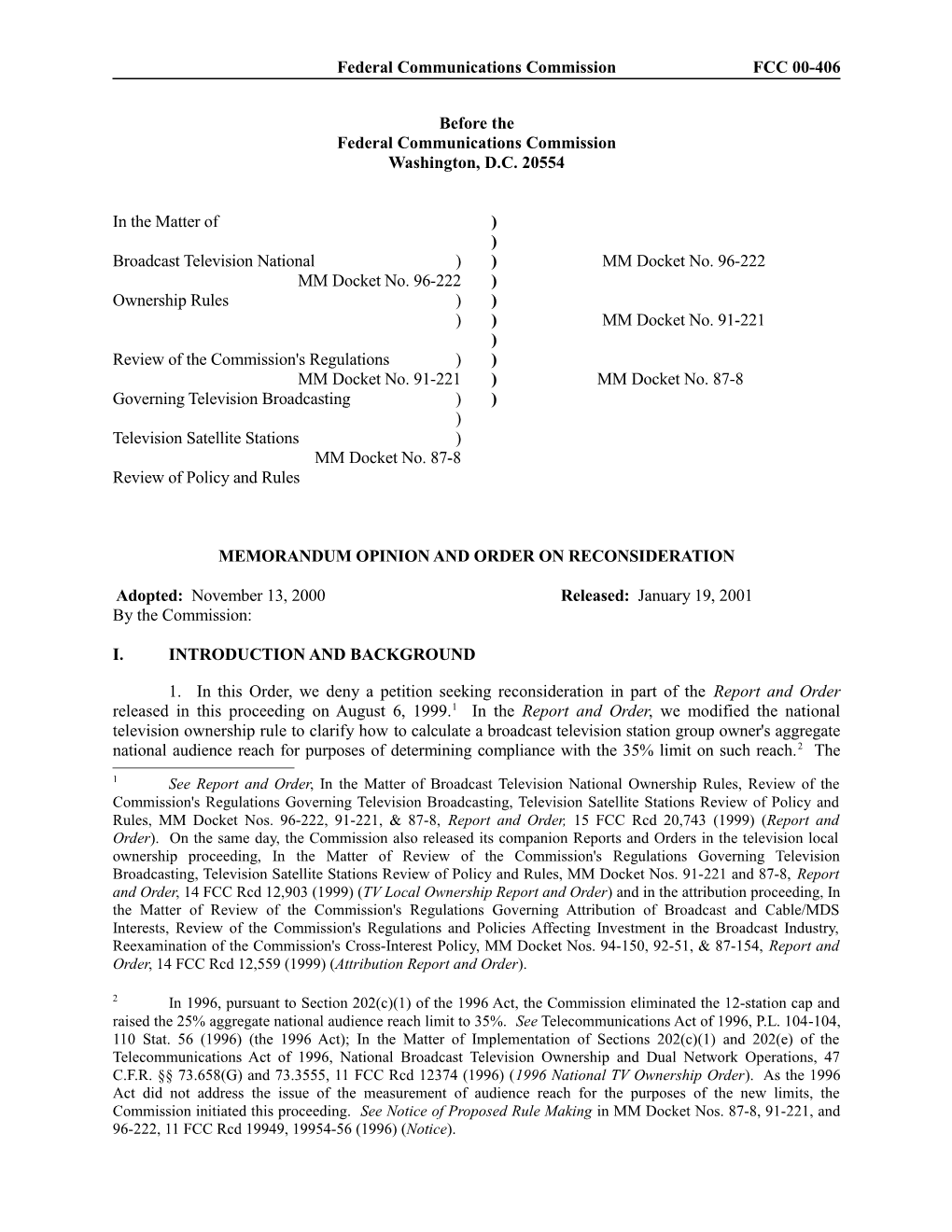 Federal Communications Commissionfcc 00-406