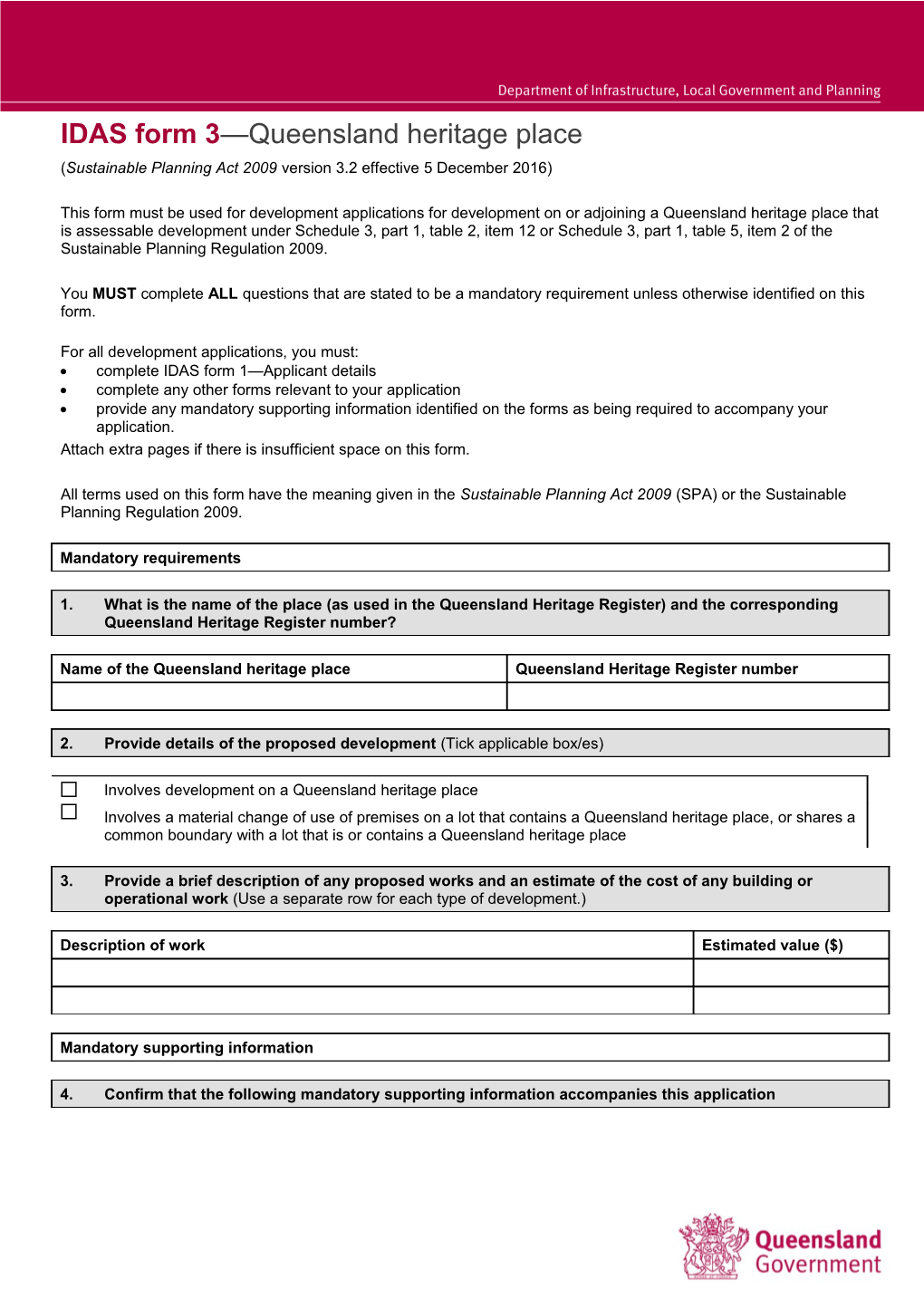 IDAS Form 3 - Queensland Heritage Place