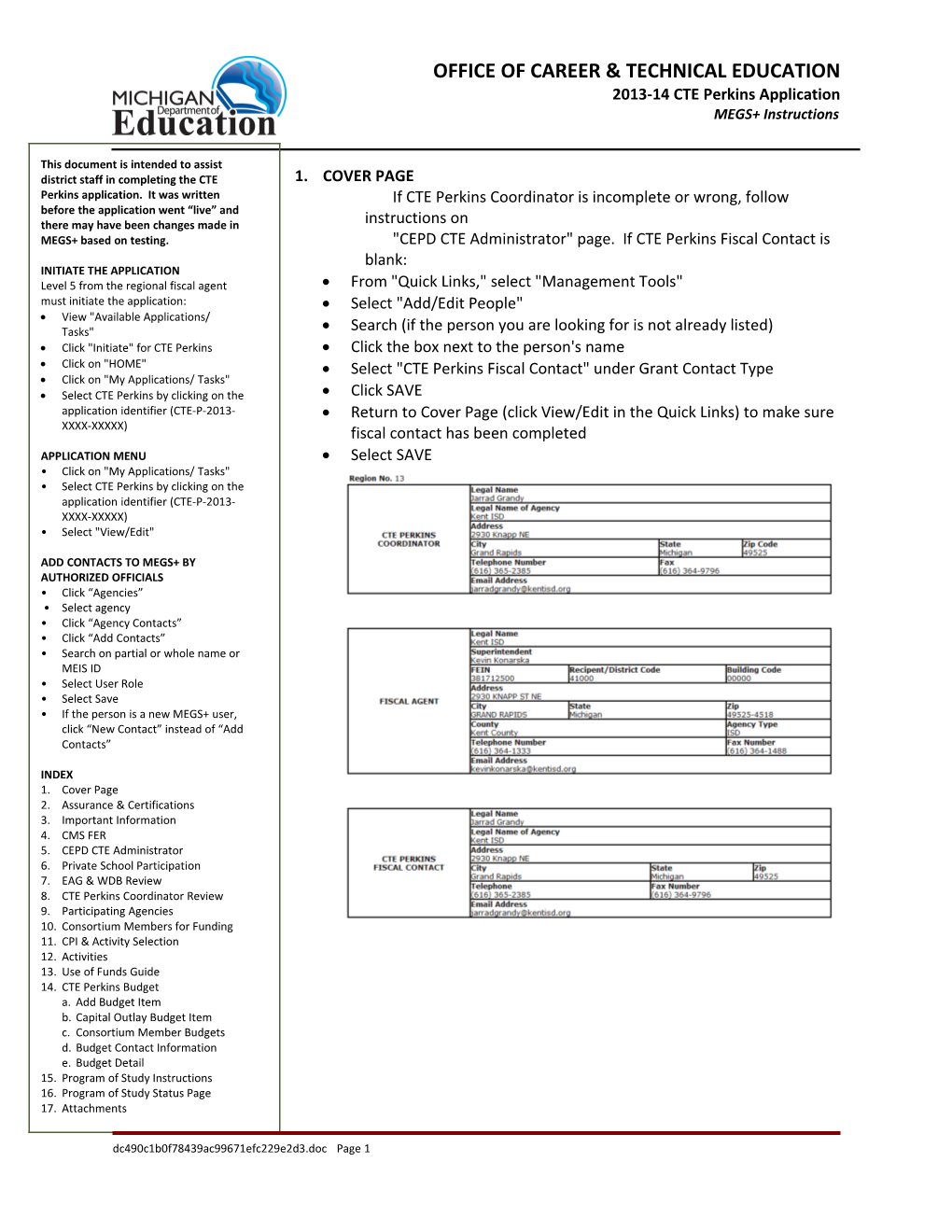 2013-14 CTE Perkins Application