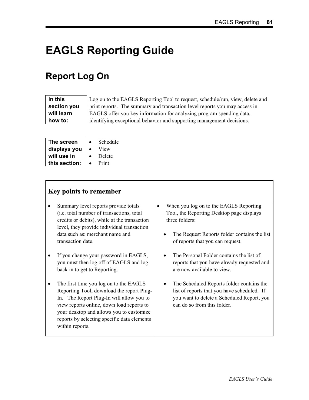 Using the EAGLS Reporting Tool