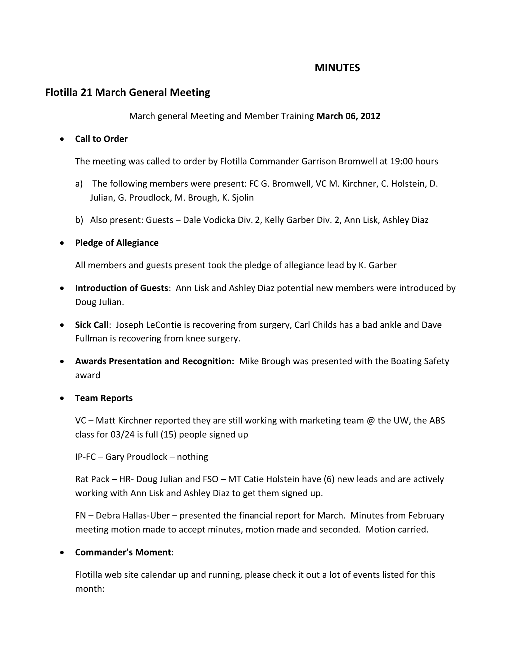 Flotilla 21 March General Meeting