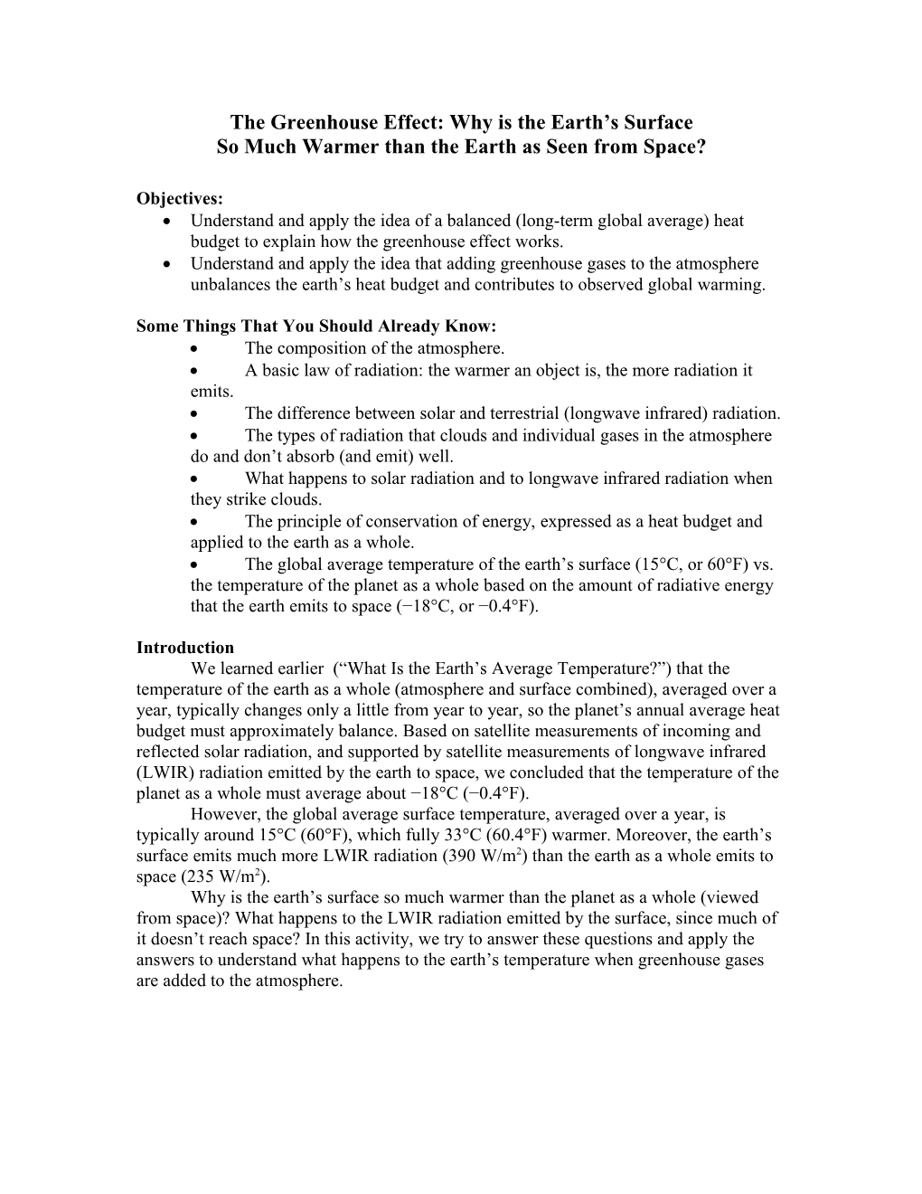 The Greenhouse Effect: Why Is the Earth S Surface