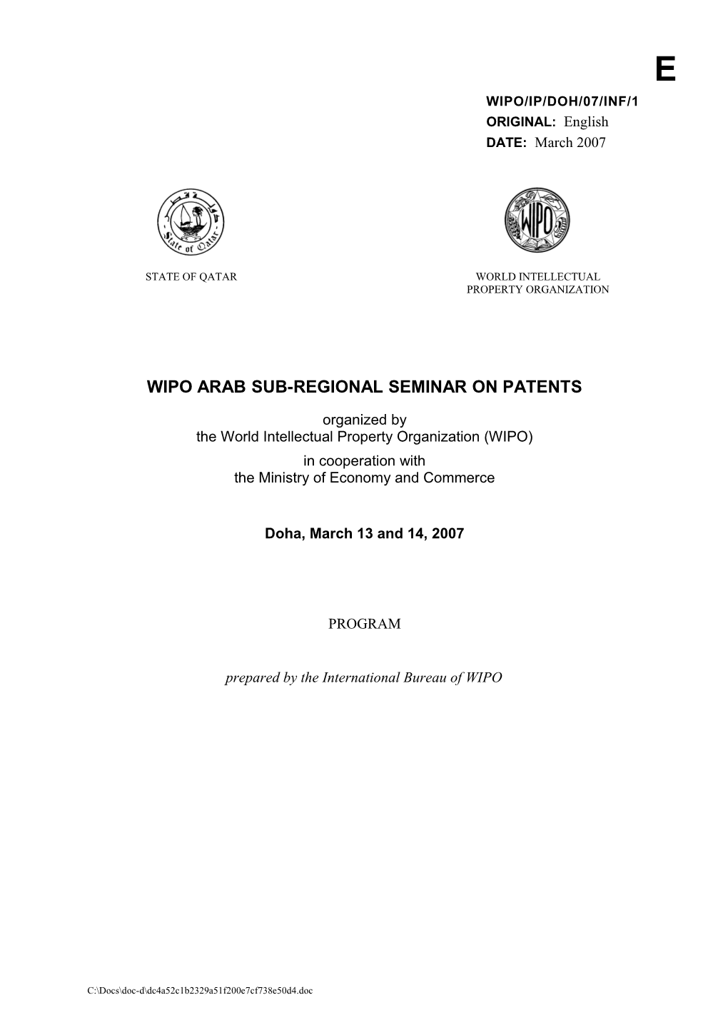 WIPO/IP/DOH/07/INF/1: Program