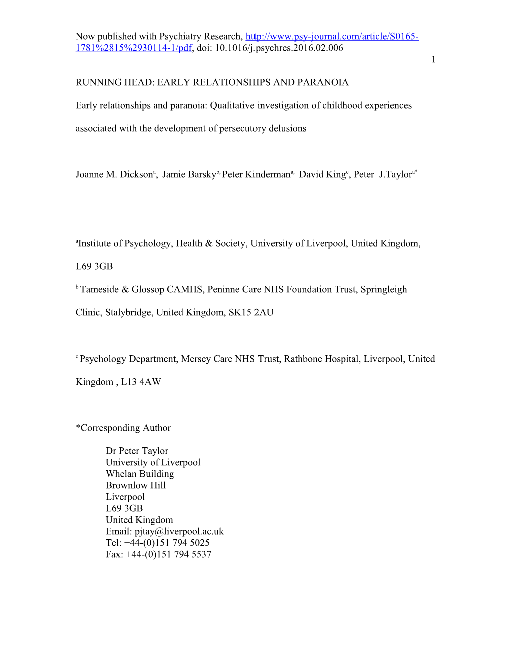 Now Published with Psychiatry Research, Doi: 10.1016/J.Psychres.2016.02.006